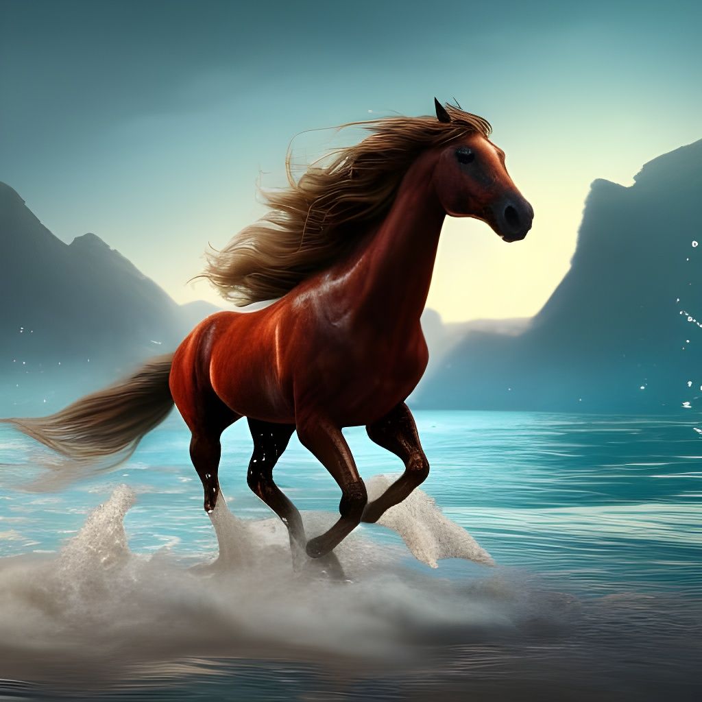 Horse Galloping on Beach in Fantasy Concept Art