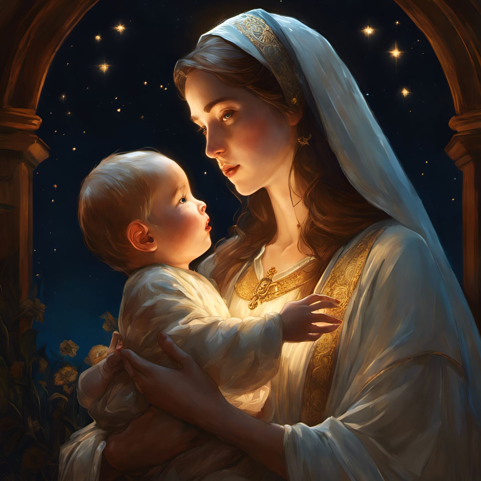 Mary and Baby Jesus Portrait in Digital Illustration