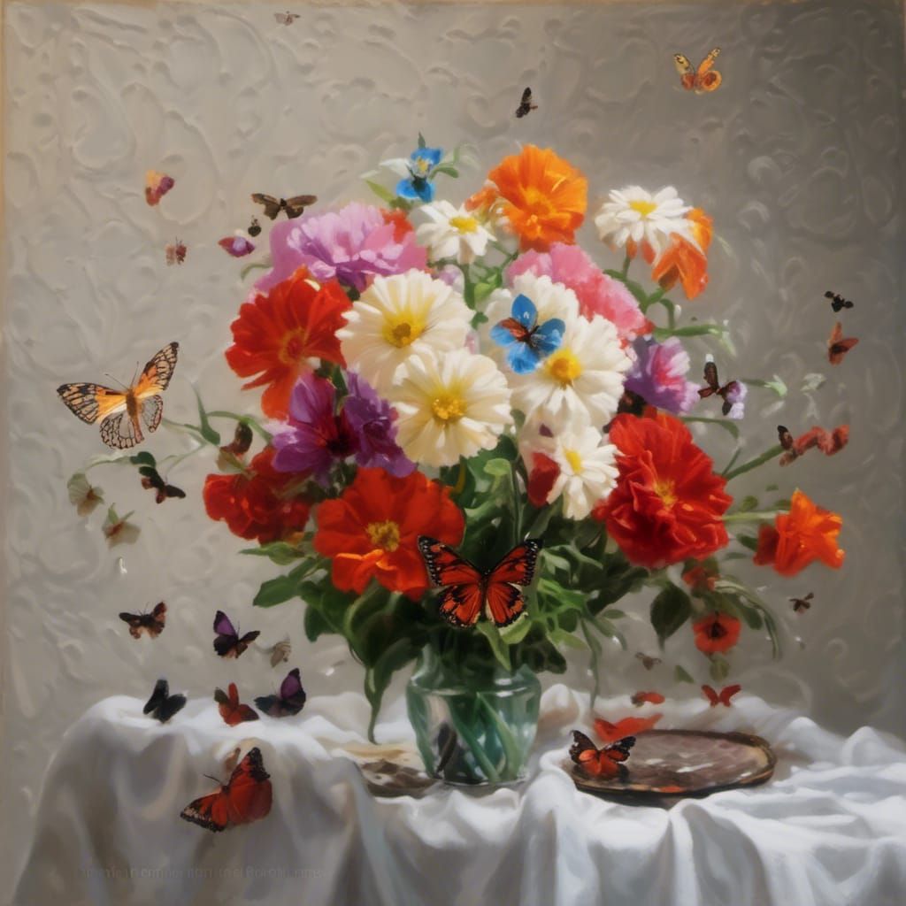 Vase of Flowers with Waterhouse Painting