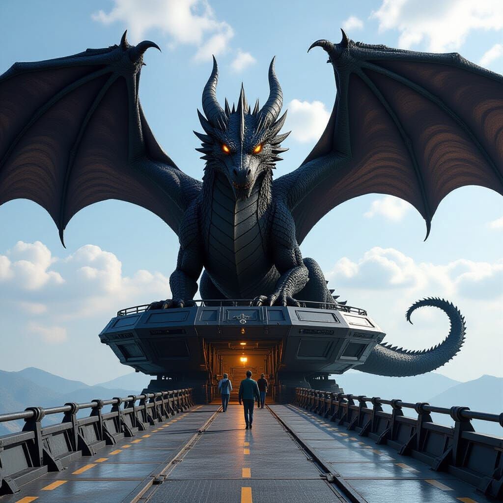 Massive Black Dragon With Passenger Construct Ready for Flig...