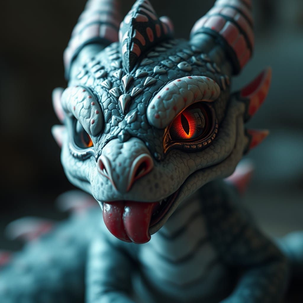Cute Exhausted Baby Dragon in Hyperdetailed Digital Art