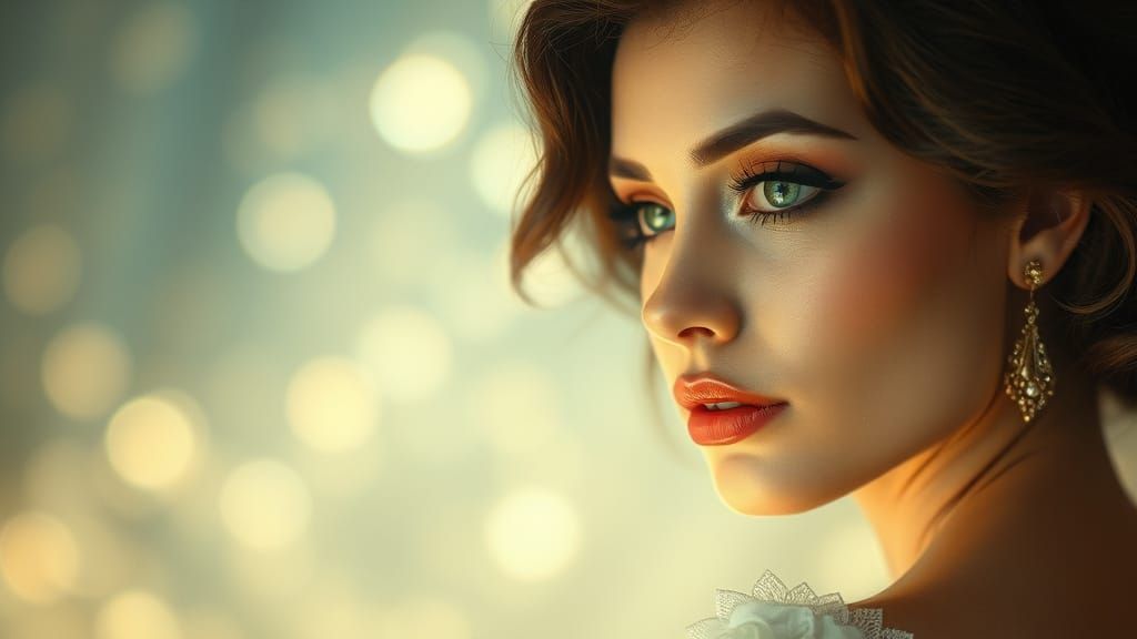 Glamorous Woman in Ethereal Dreamscape Gouache Painting