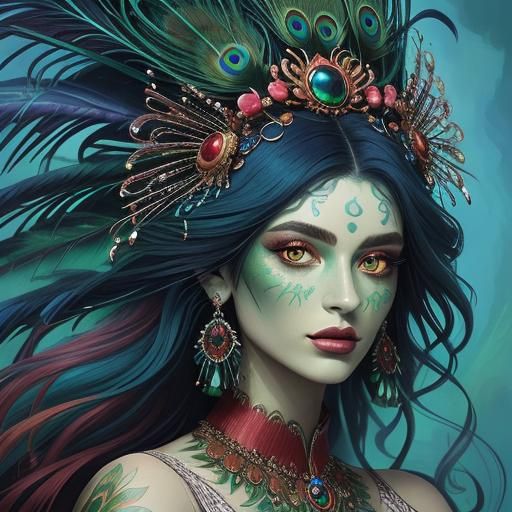 Dragon Woman Portrait in Abstract Expressionism Style