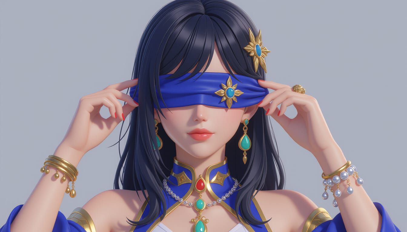 Sci-Fi Fantasy Portrait: Blind Servant in Anime Style