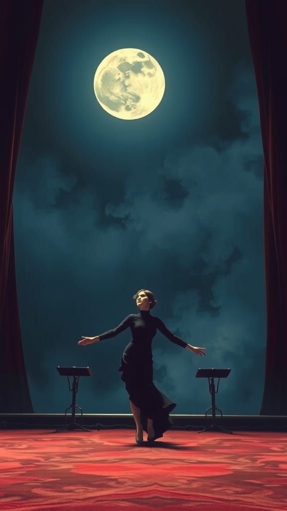 Ethereal Nighttime Theater Scene in Surrealist Style