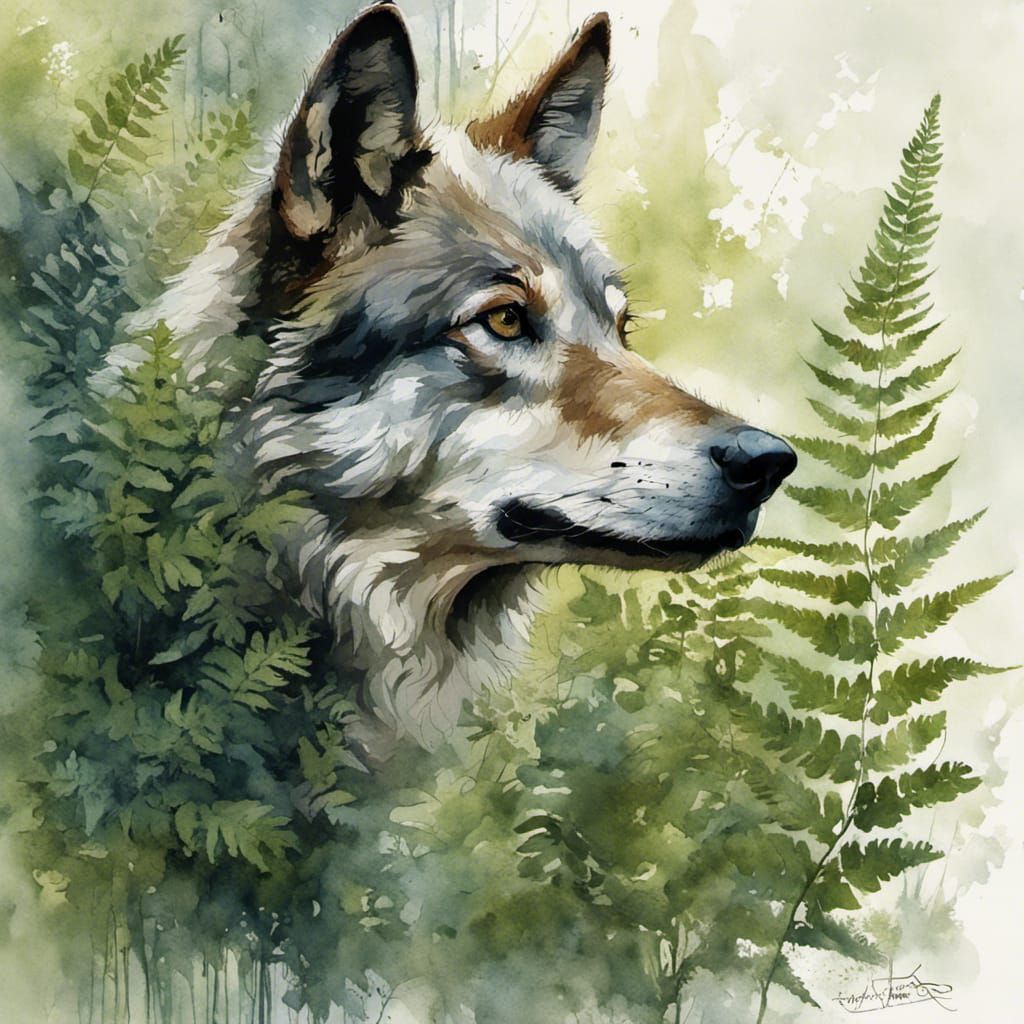 Czechoslovakian Wolfdog Portrait in Lush Forest