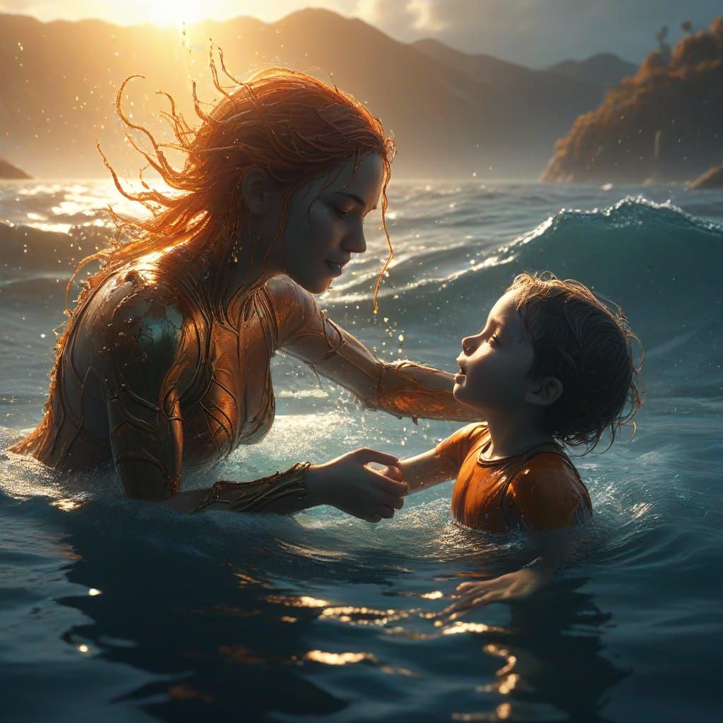 Fantasy Rescue in a Vibrant Ocean Landscape