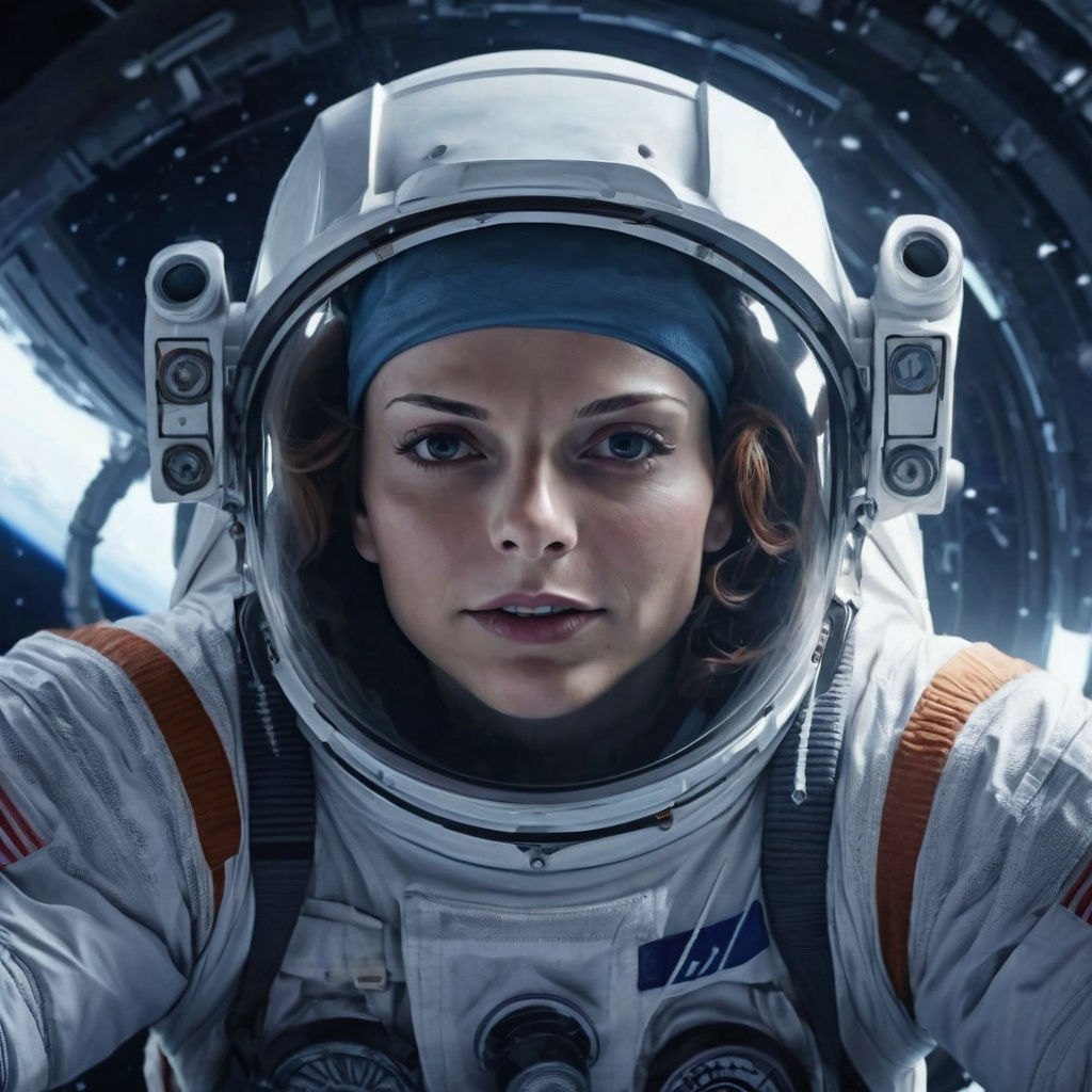 Astronaut Portrait Amidst Swirling Galaxies