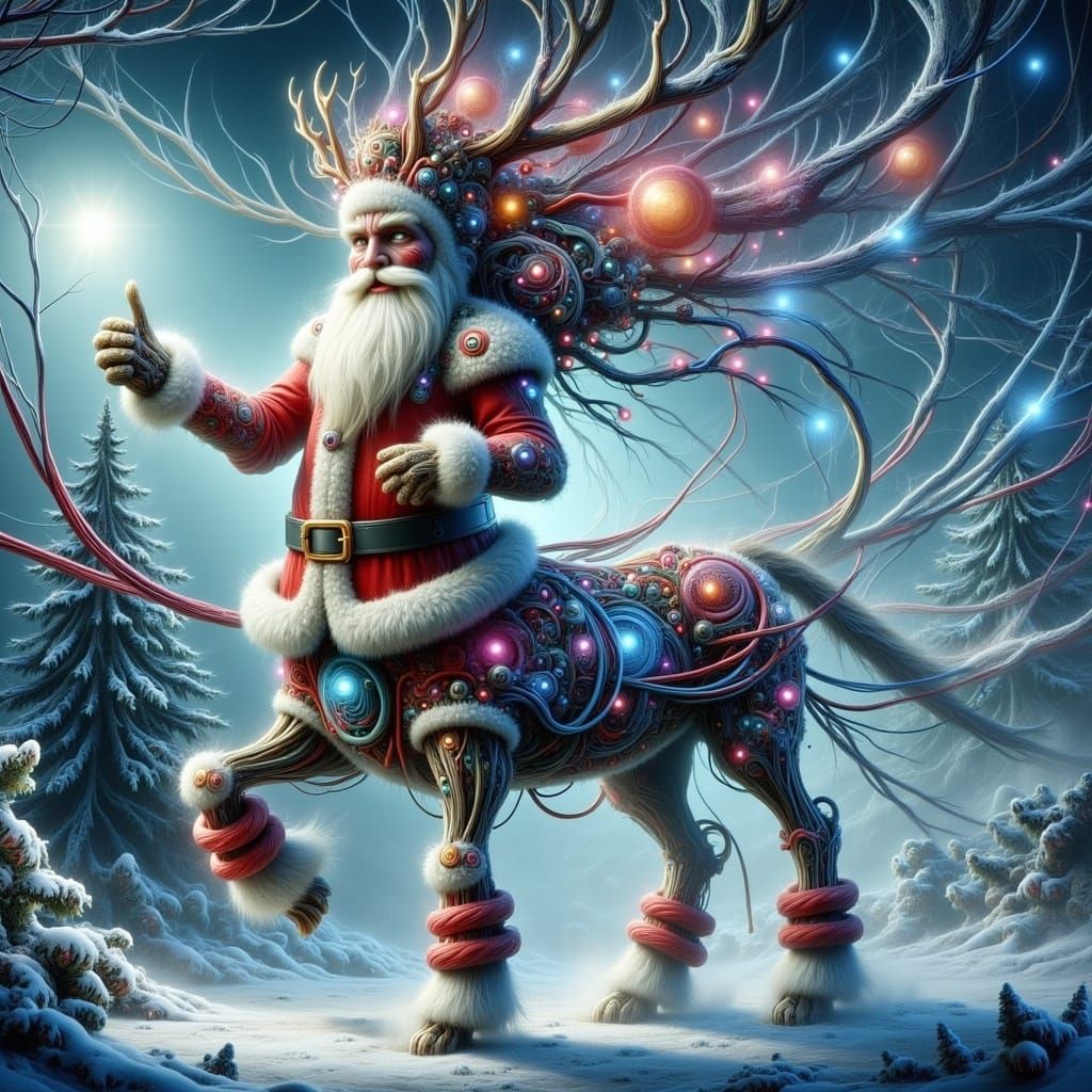 Whimsical Santa Centaur in Winter Forest