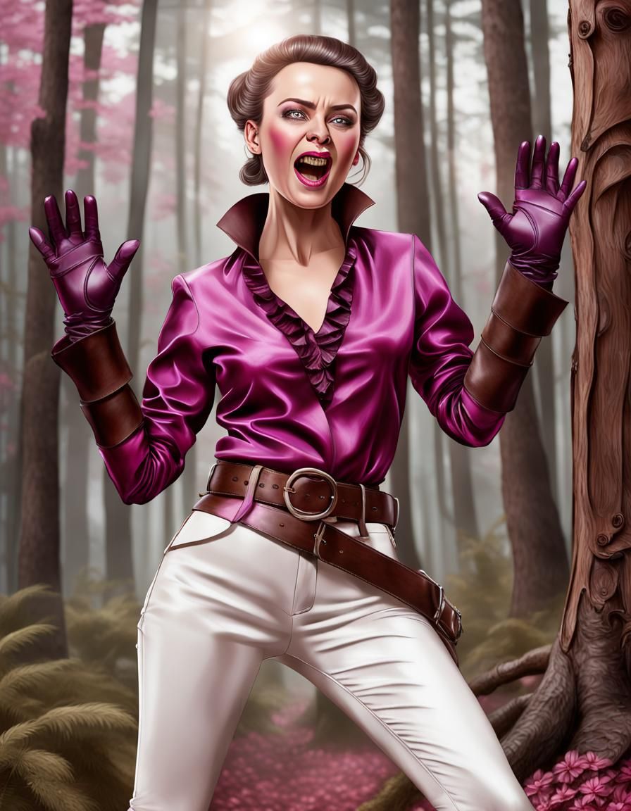 Woman Made of Wood Screaming in Fear