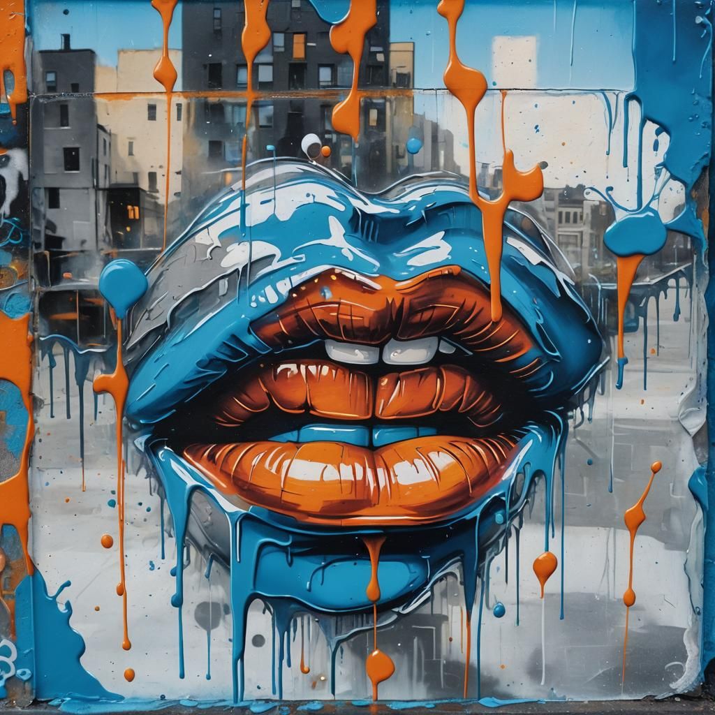 Graffiti Art: Lips in Icy Urban Reflection