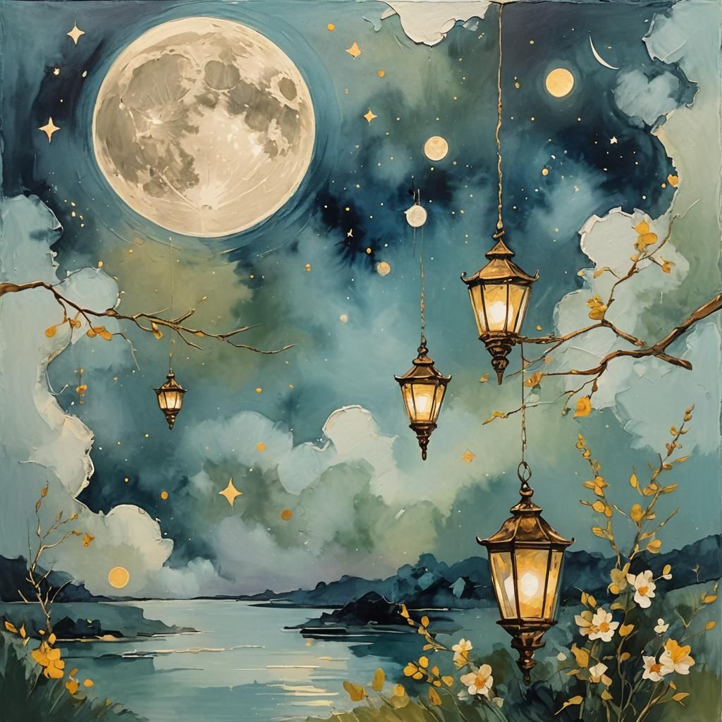 Abstract Moonlit Summer Evening in Dreamlike Art