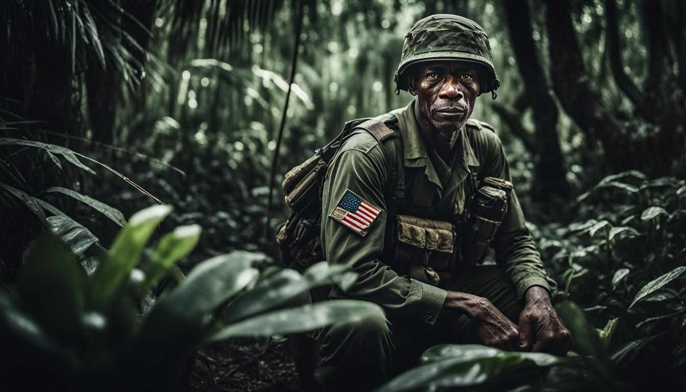 Vietnam War Soldier Portrait in Jungle Scene