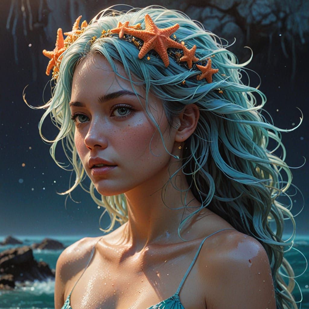 Ethereal Mermaid Goddess in Vibrant Hyperrealistic Art