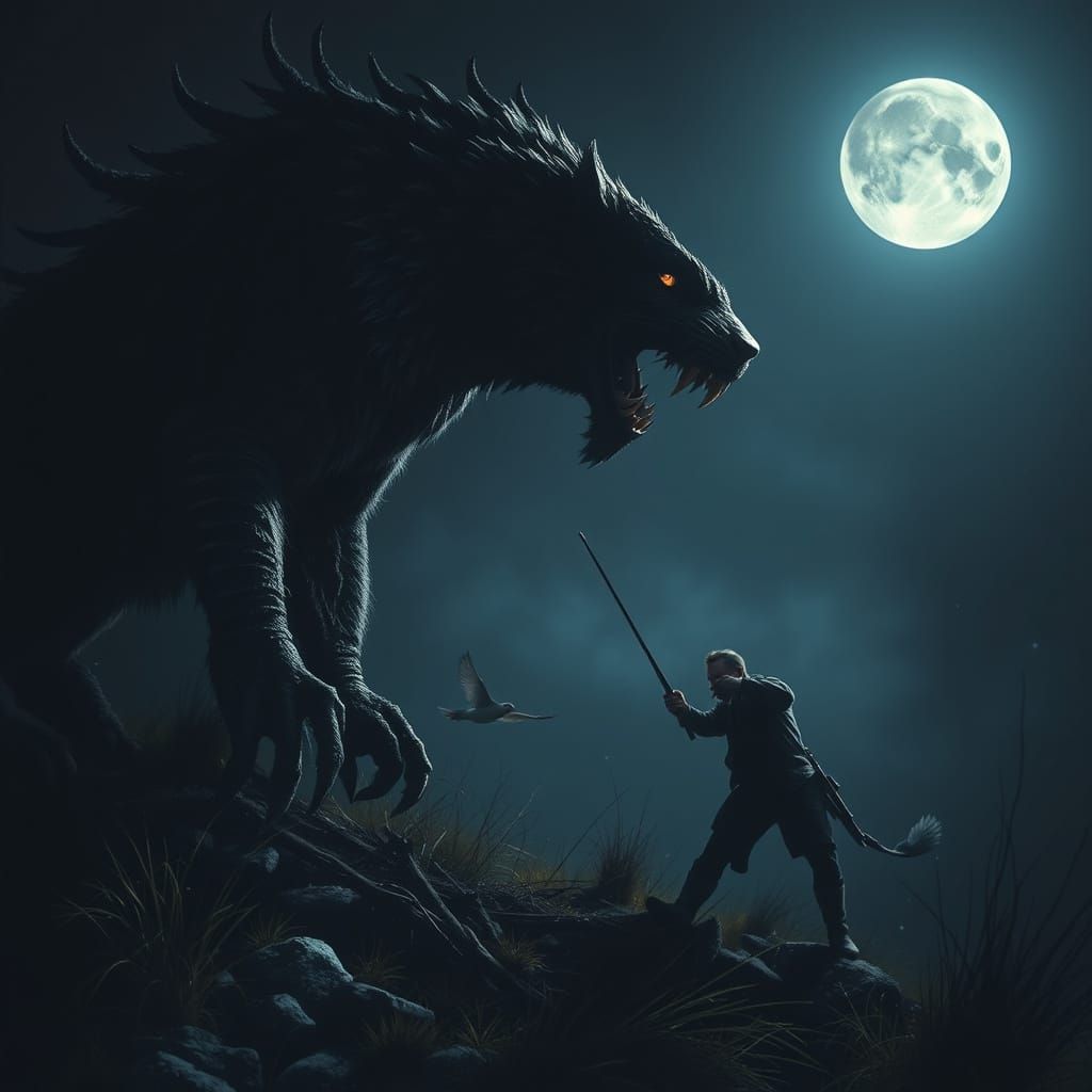 Moonlit Predator Stalks Prey in the Night