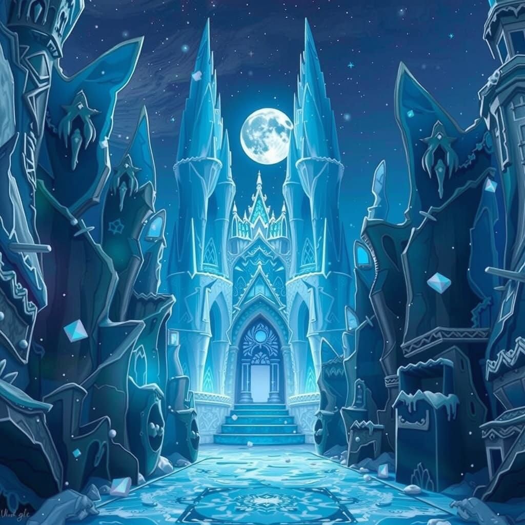 Sapphire Ice Palace in Moonlit Fantasy Realism