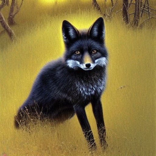 Black Fox in Oil Painting Style
