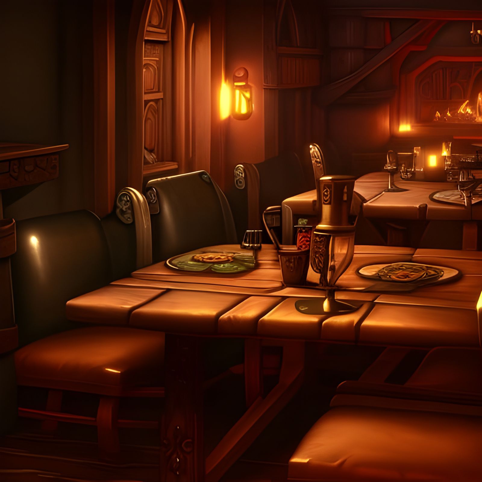 Medieval Tavern Scene with Drunk Bards in Fantasy Art Style