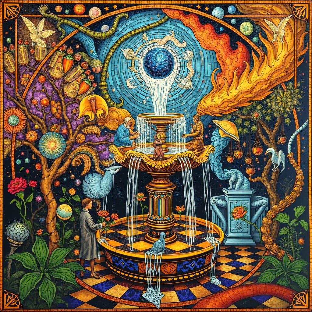 Psychedelic Sacred Geometry Utopia in Bosch Style