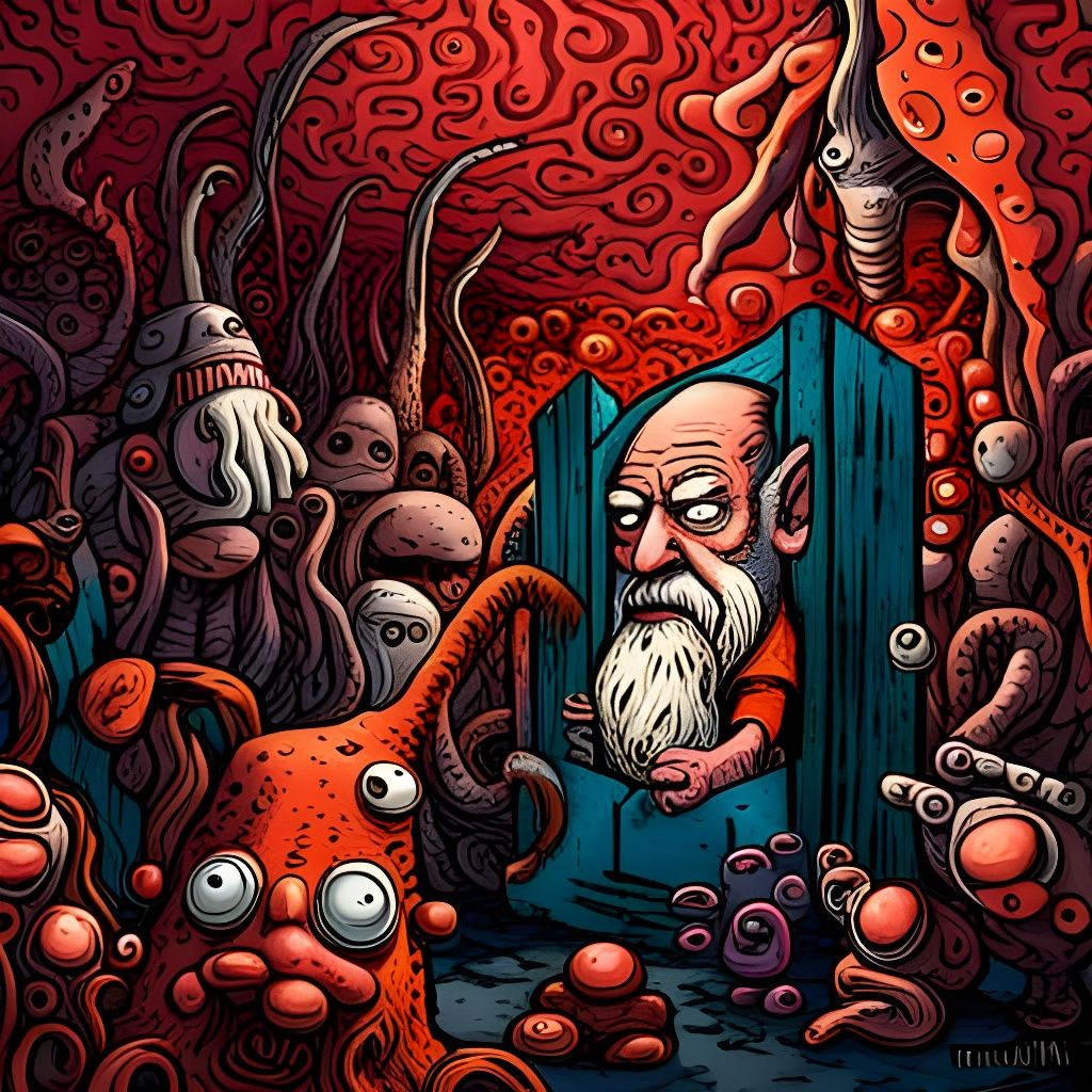 Menacing Sci-Fi Gnomes Assault Colossal Gate as Impasto Pain...