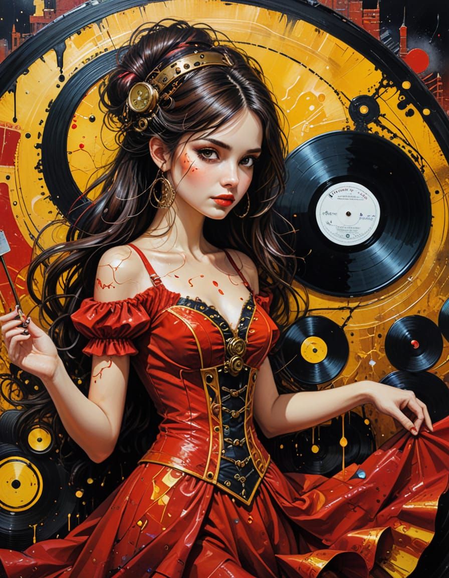 Macro Vinyl Record in Steampunk Gothic Style