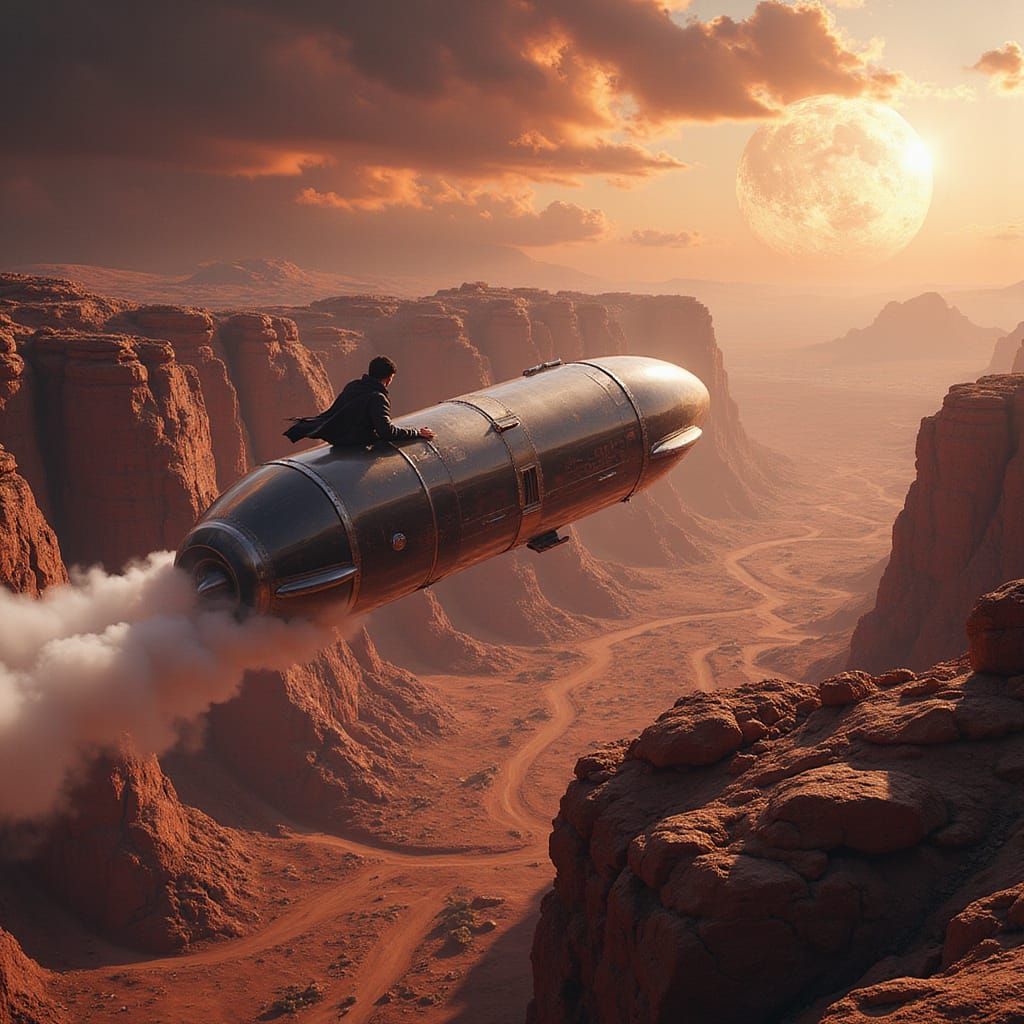 Man in Missile Soaring to Mars: Digital Matte Painting