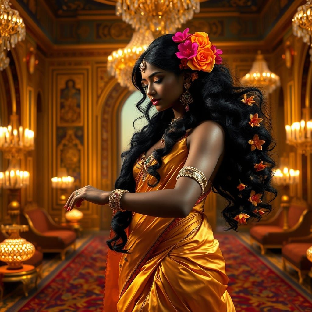 Dark-Skinned Indian Princess Dances in Opulent Arabic Palace