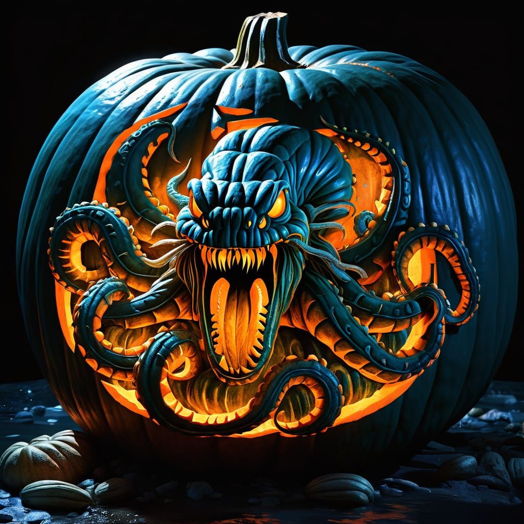 Mighty Kraken Pumpkin Carving With Bioluminescence