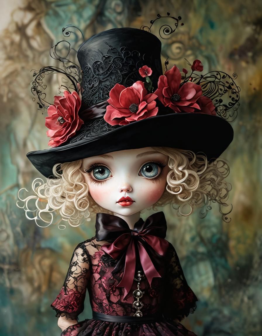 Young Girl in Couture Hat, Watercolor Painting