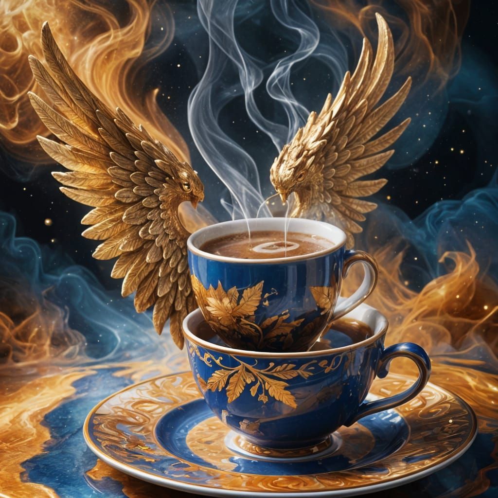 Angel Reflection in Coffee Cup: Detailed Matte Painting