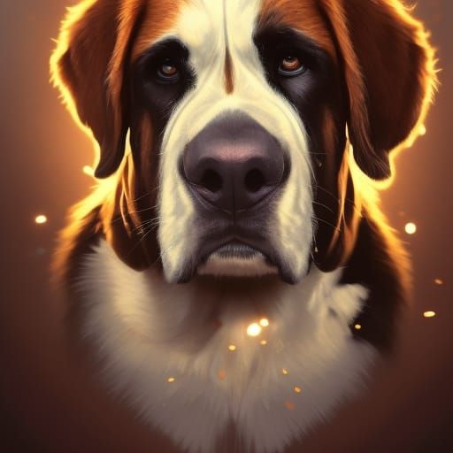 Hyperdetailed Saint Bernard Portrait in Splash Art Style