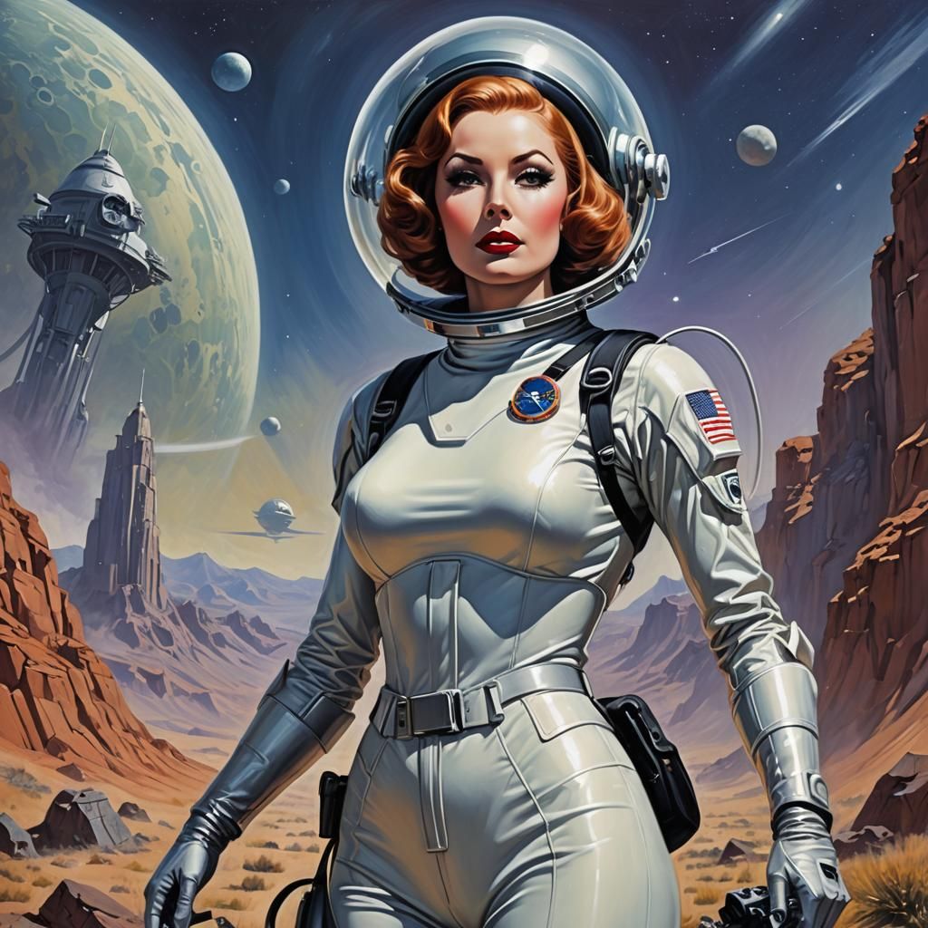 Retro Sci-Fi Space Explorer in Good Girl Art Style