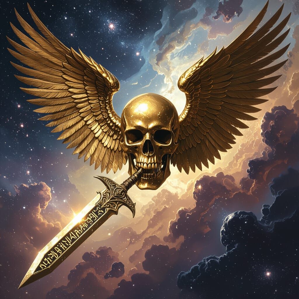 Golden Skull with Wings in Gothic Fantasy Style