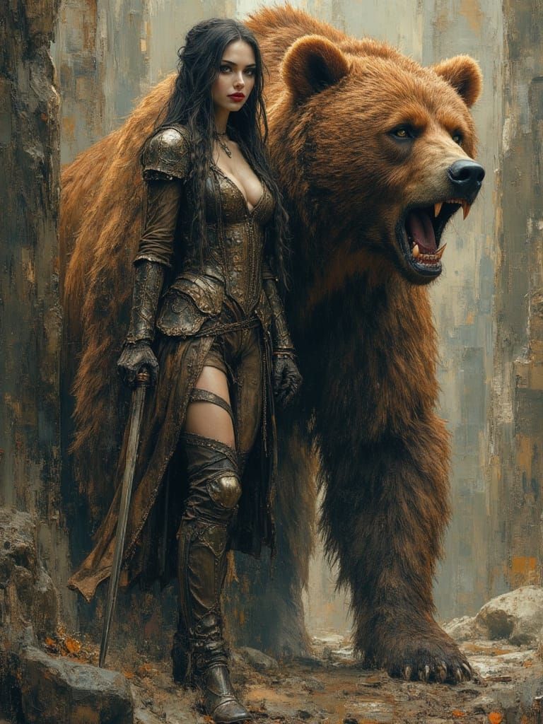 Elf Warrior with Bear Companion in Frazetta Style