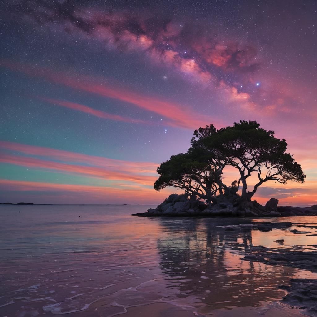 Alien Paradise Island at Sunset: Cinematic Film Still