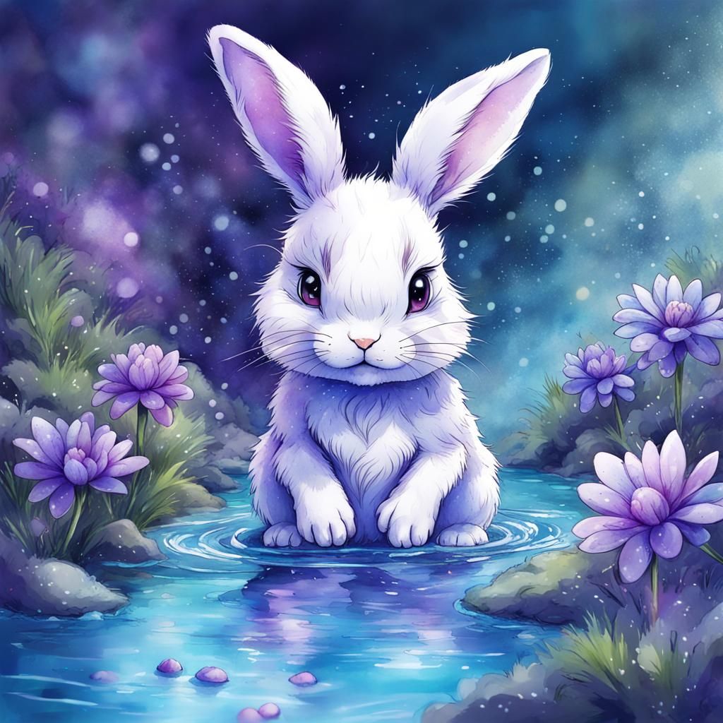 Anime Baby Bunny with Magical Flowers