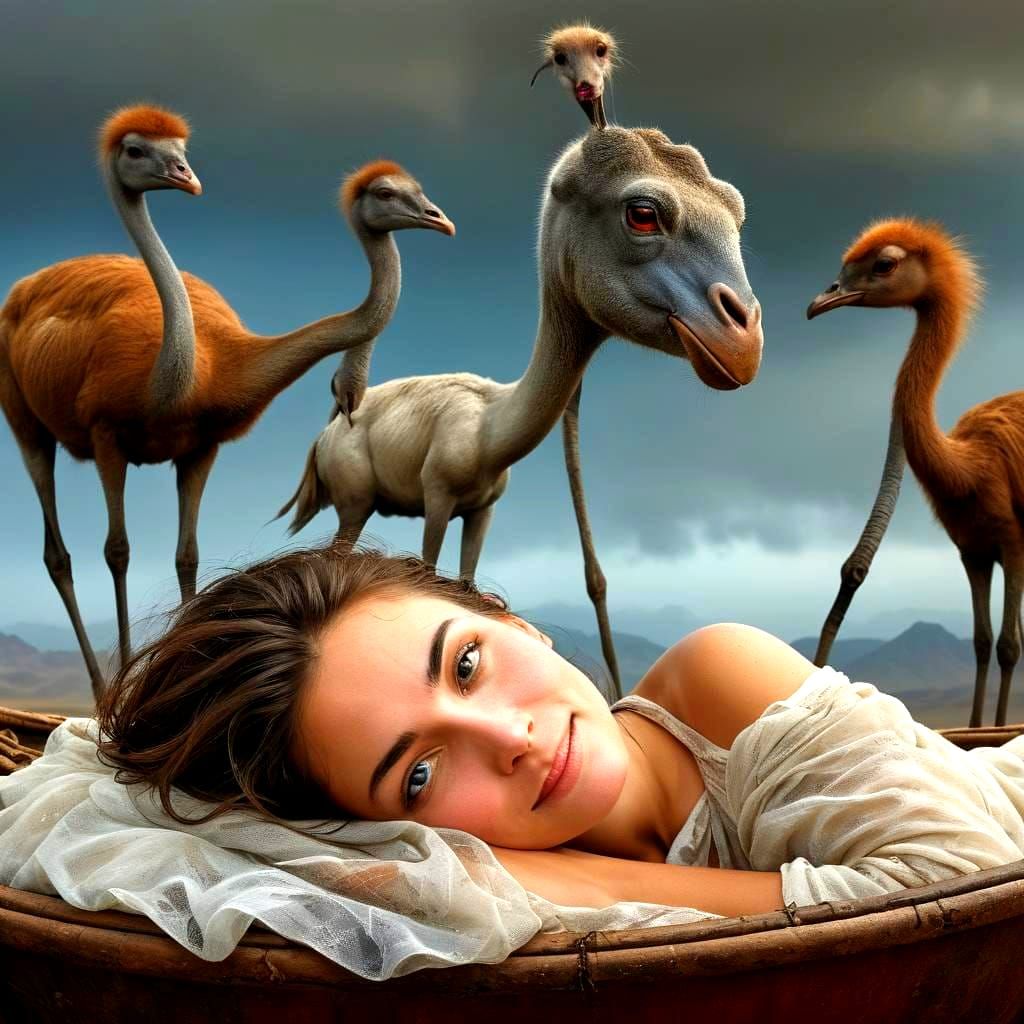 Surreal Portrait of a Smiling Lady in a Fantastical Landscap...