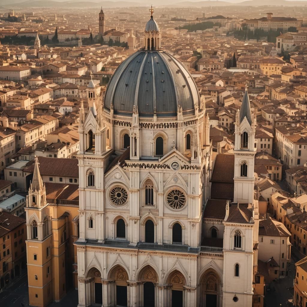 Italian Cathedral in Renaissance Style at Golden Hour