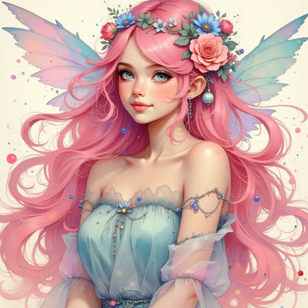 Whimsical Airbrush Portrait of a Candy Floss Queen