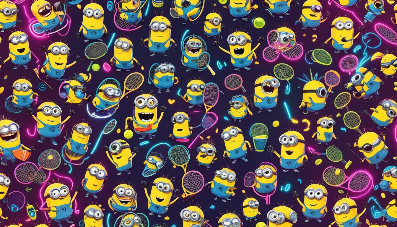 Cute Ghibli Minion Plays Tennis in Synthwave Style