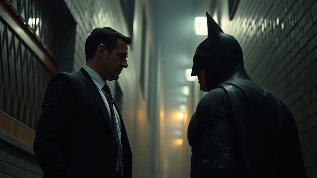 Batman and D.B. Cooper Face Off in Dark Alley