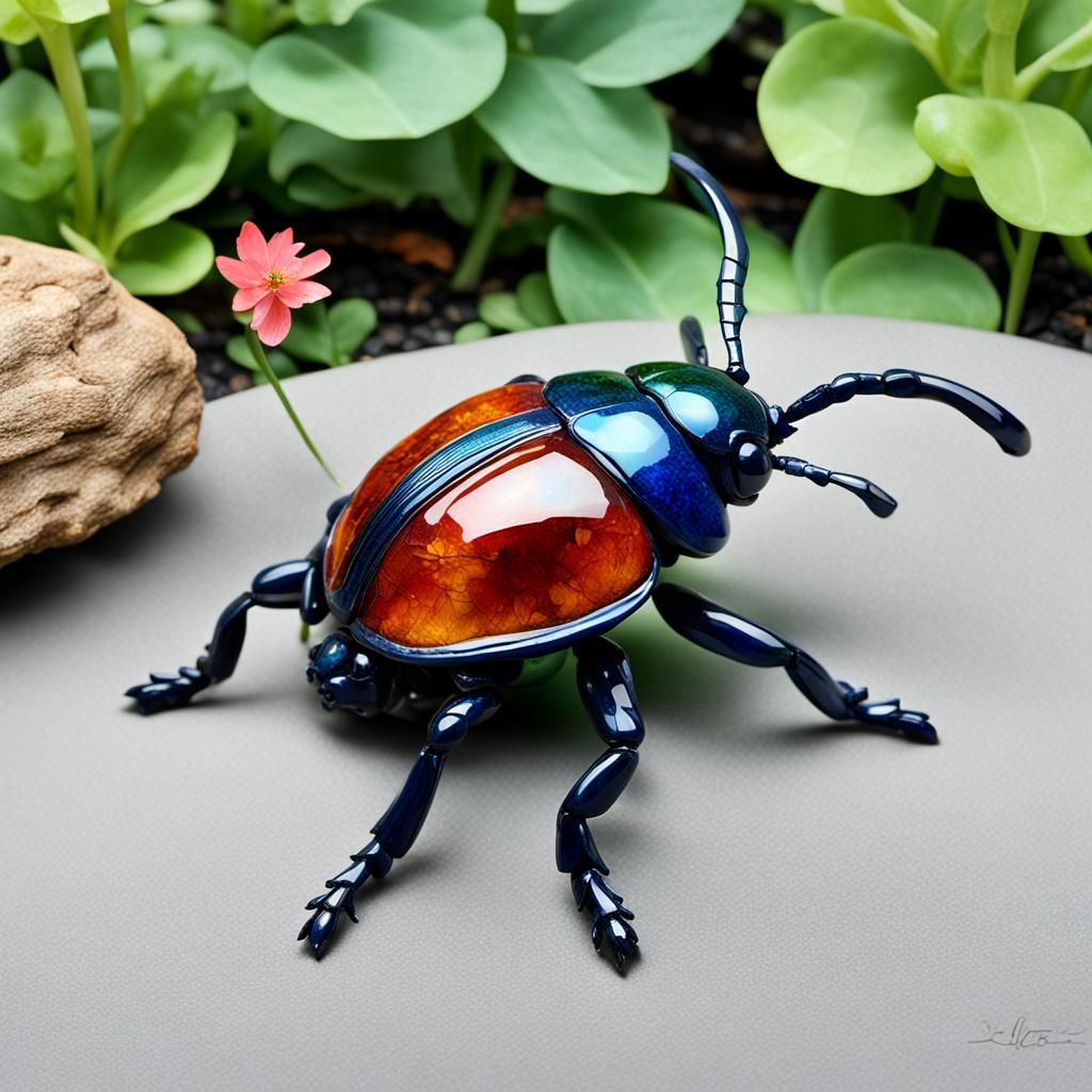 Gemstone Beetle in a Garden, 8K Ultra Quality