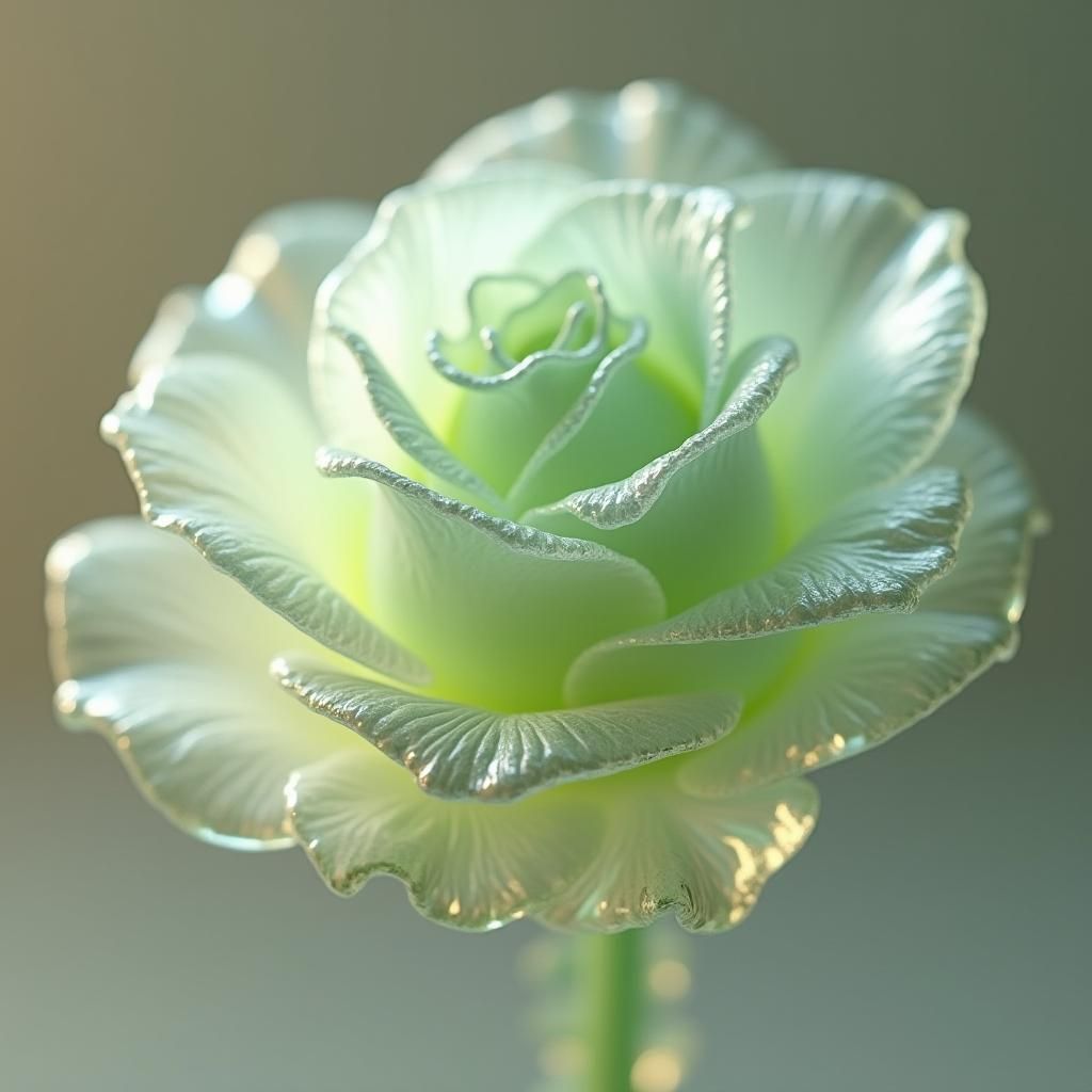 Light Green Glass Rose in Hyper-Realistic Detail