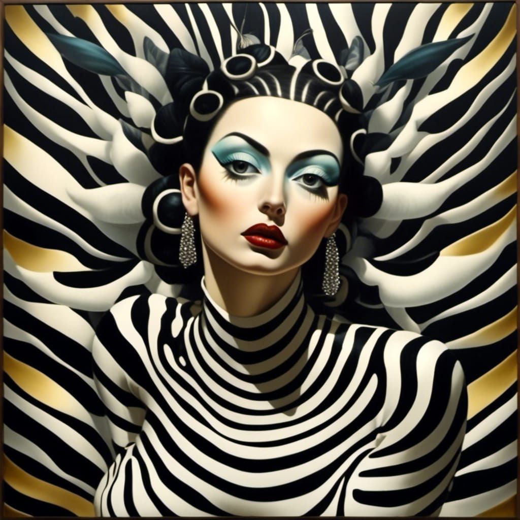 Surreal Frida Kahlo with Zebras, Bioluminescent Art