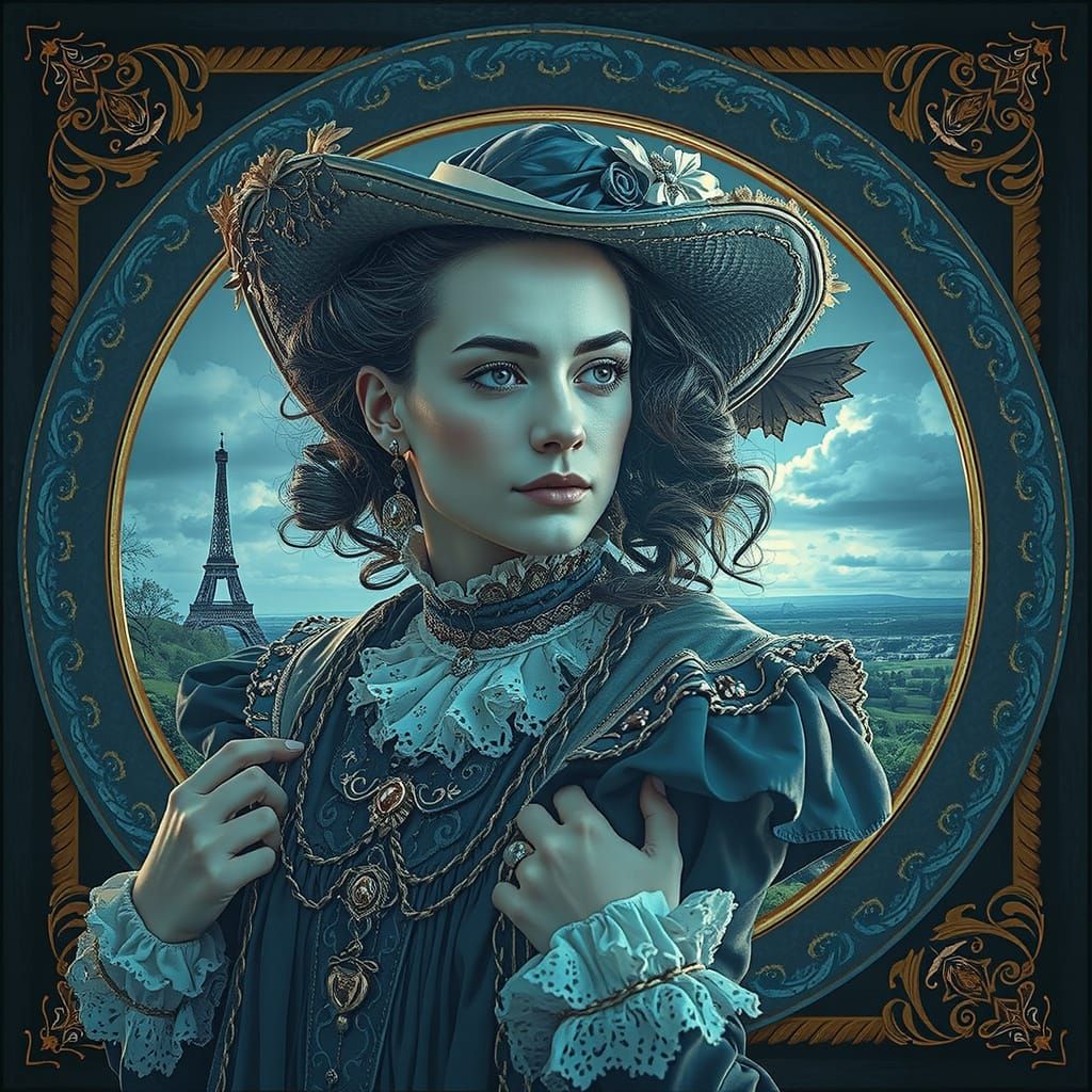 Hyperreal Figure in Dreamlike French Landscape