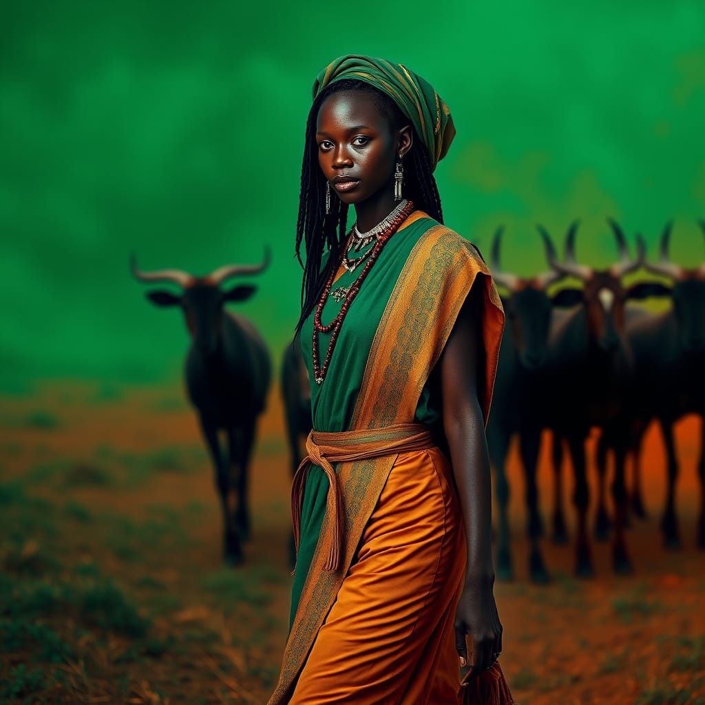 Ethiopian Woman in African Landscape, Surreal Portrait