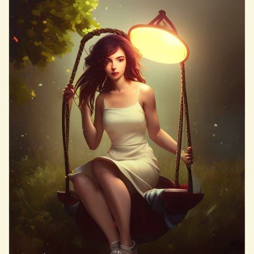Girl on a Swing at Night Portrait