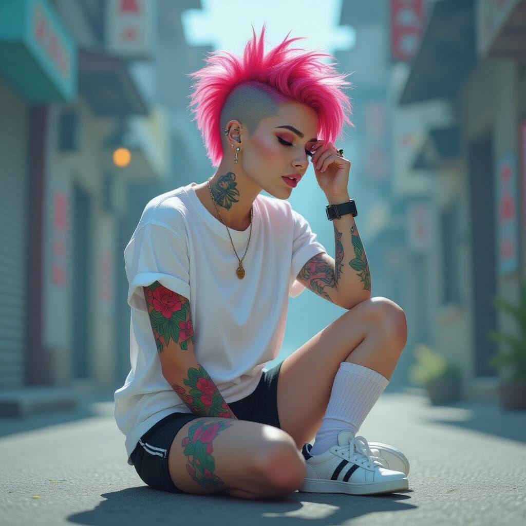 Punk Woman Smelling Shoe, Digital Matte Painting