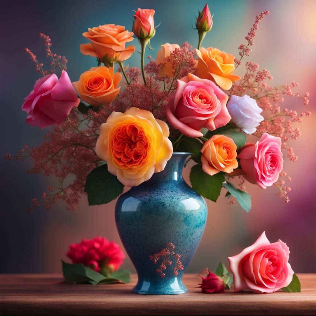 Hyperreal Flower Vase Still Life in 4K