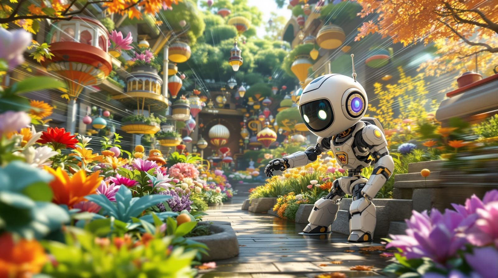 robot looking for flowers
